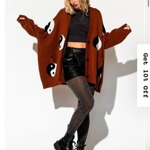 Dressed in LaLa Yin Yang Patterned Brown Sweater